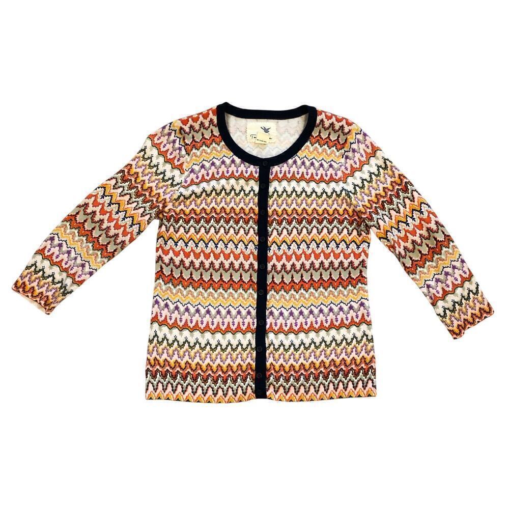 Anthropologie Tabitha Women’s Cardigan Sz M Chevron 100% Cotton Color